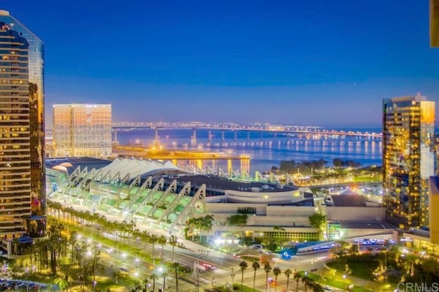 property's view of city with a water view