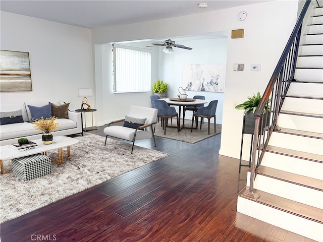 7422UNIT7 Hazeltine Ave Unit 7, Van Nuys, CA 91405 - living area featuring stairs, dark wood-type flooring, and a ceiling fan