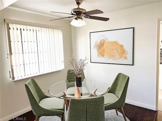 7422UNIT7 Hazeltine Ave Unit 7, Van Nuys, CA 91405 - dining room featuring baseboards, wood finished floors, and a ceiling fan