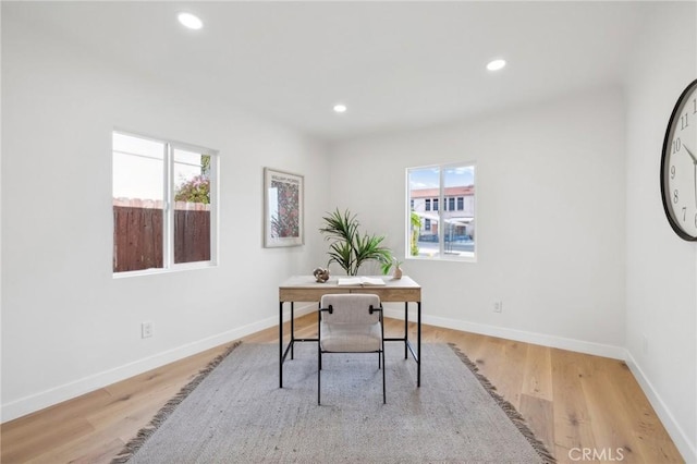 office area featuring light hardwood / wood-style floors