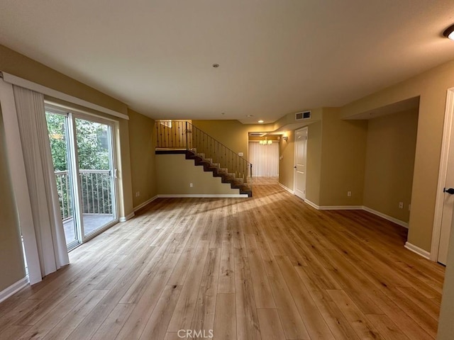 unfurnished living room featuring light wood-type flooring