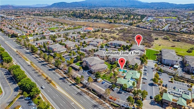 birds eye view of property featuring a residential view and a mountain view