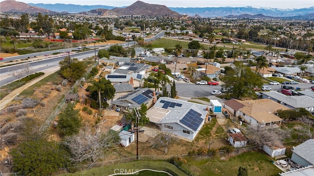 drone / aerial view featuring a mountain view