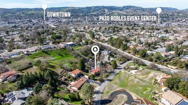 616 Jackson Dr, Paso Robles, CA 93446 - aerial overview of property's location with mountains