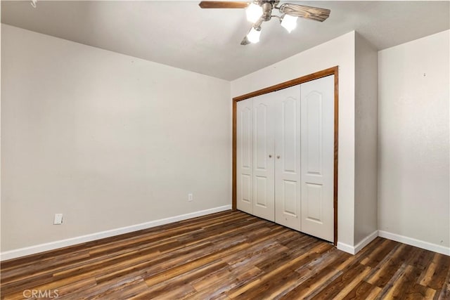 616 Jackson Dr, Paso Robles, CA 93446 - unfurnished bedroom with dark wood-style floors, a closet, and a ceiling fan