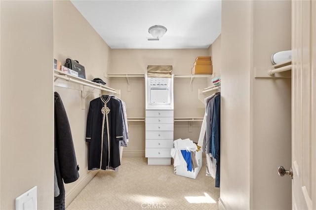 spacious closet with light carpet