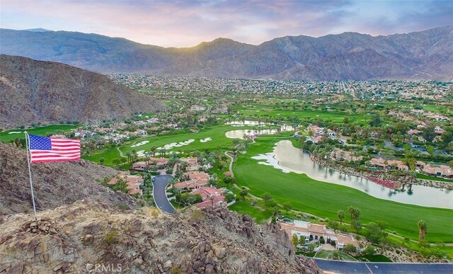 3 Mesquite Ridge Ln, Rancho Mirage, CA 92270 - bird's eye view with a water and mountain view, view of golf course, and a residential view