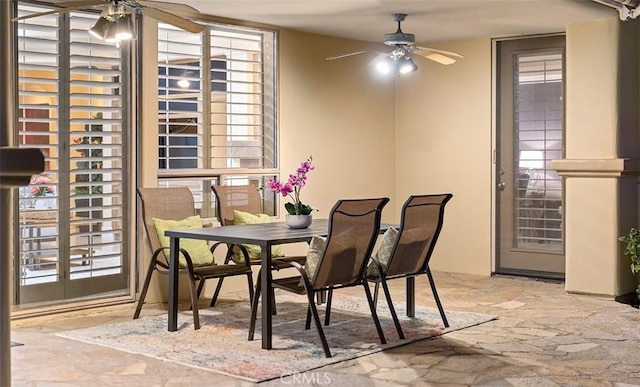 dining room with ceiling fan