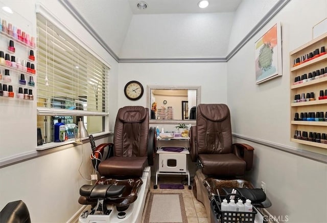 living area featuring light tile patterned floors