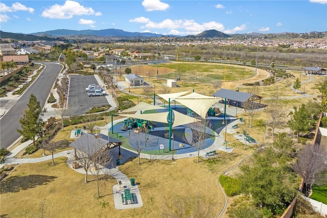 aerial view with a residential view and a mountain view