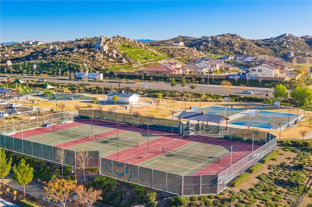 aerial view featuring a residential view and a mountain view