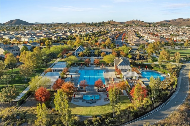 bird's eye view with a residential view and a mountain view