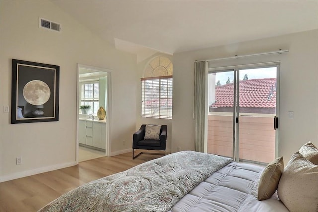 32 Diamond St Unit D, Arcadia, CA 91006 - bedroom featuring access to outside, light wood finished floors, and connected bathroom