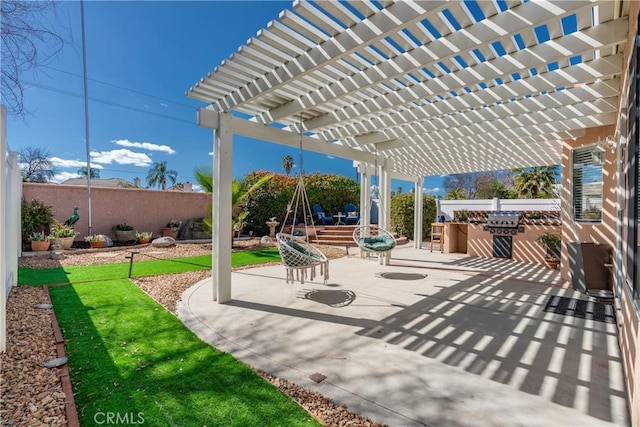 view of patio featuring a fenced backyard and a pergola