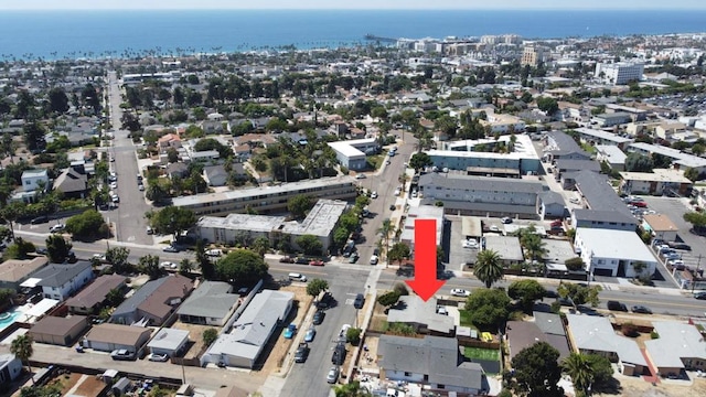 aerial view with a water view and a city view