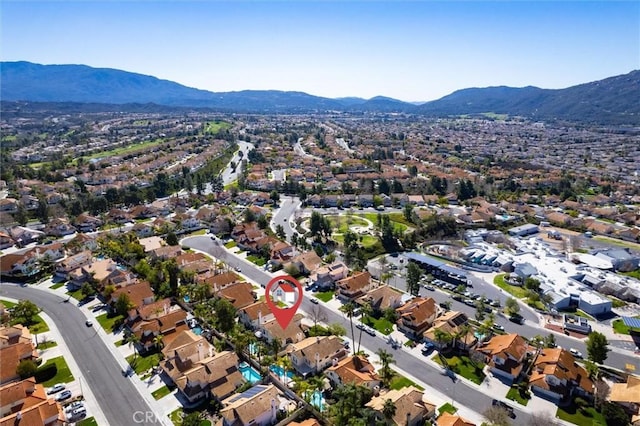 bird's eye view featuring a residential view and a mountain view