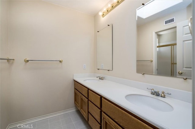 full bath featuring double vanity, tile patterned flooring, a sink, and visible vents