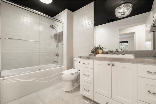 9243 Turner Ln, Durham, CA 95938 - bathroom featuring vanity, combined bath / shower with glass door, tile patterned floors, and a chandelier
