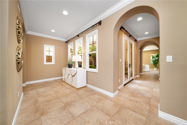 corridor with crown molding