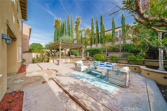 view of patio / terrace with a pergola and an outdoor hangout area