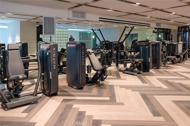 workout area featuring visible vents