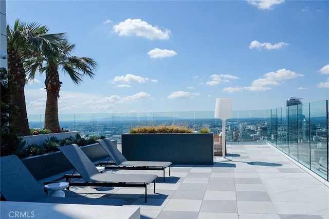 view of patio / terrace with a mountain view