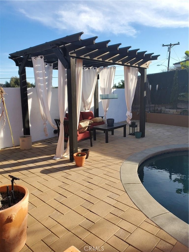 exterior space with a patio, fence, a fenced in pool, and a pergola