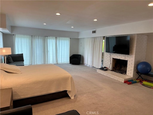 4645 Ledge Ave, Toluca Lake, CA 91602 - carpeted bedroom featuring a fireplace and recessed lighting