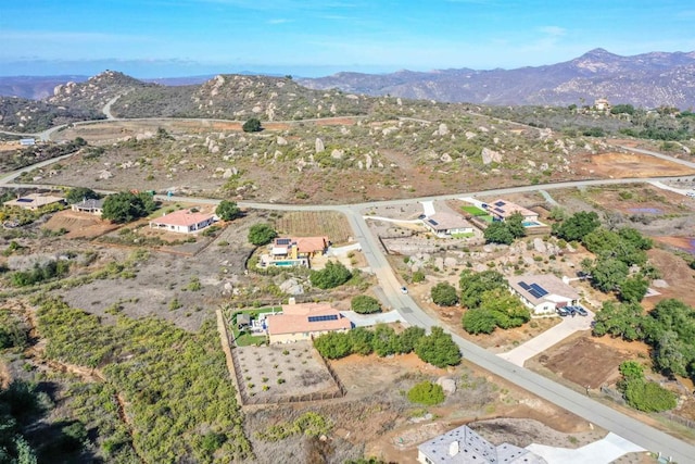 birds eye view of property featuring a mountain view