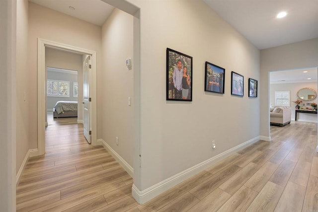 corridor featuring light hardwood / wood-style flooring and plenty of natural light