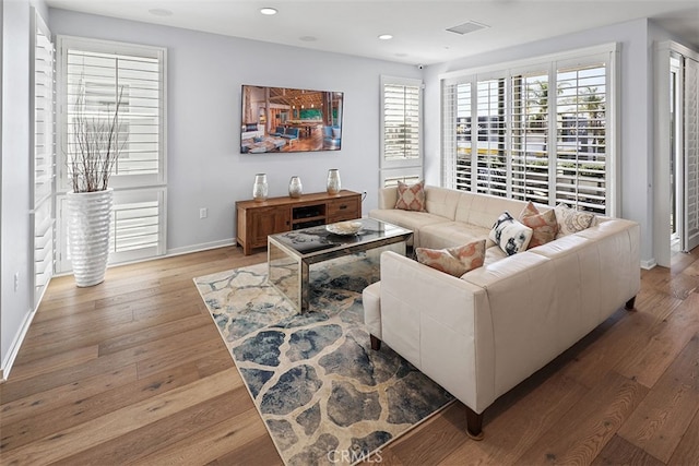 living room with hardwood / wood-style flooring