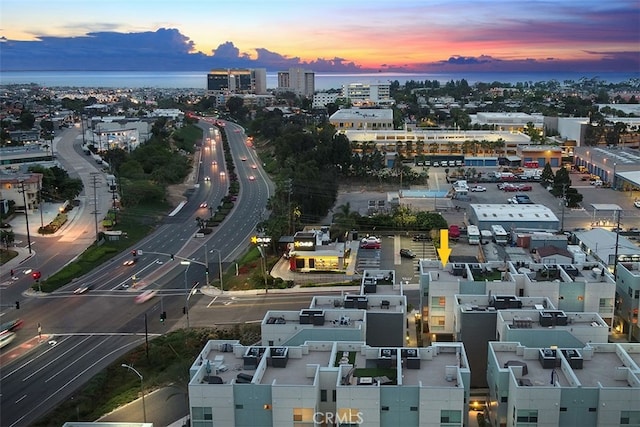 view of aerial view at dusk