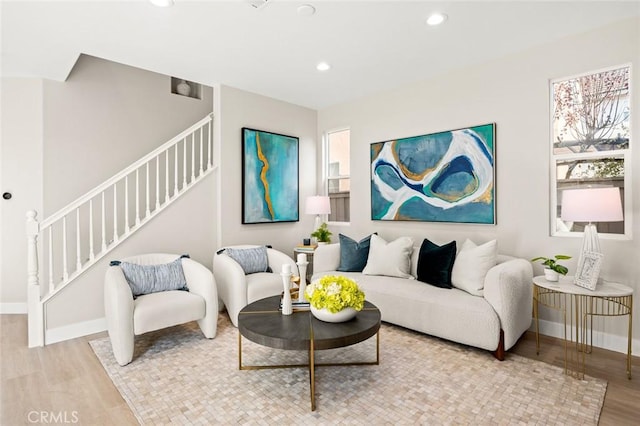 living room with light wood-type flooring