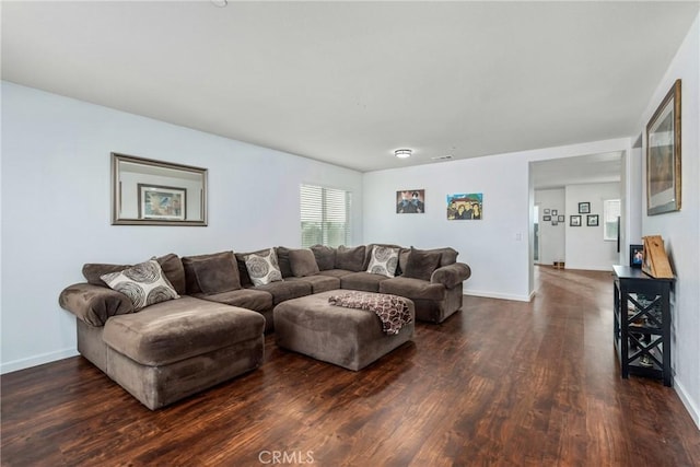 living room featuring dark hardwood / wood-style flooring