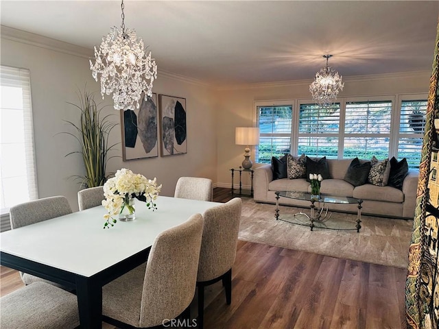 2120 E White Lantern Ln, Orange, CA 92867 - dining room with a chandelier, dark wood-type flooring, and ornamental molding