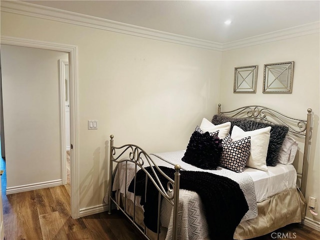 2120 E White Lantern Ln, Orange, CA 92867 - bedroom with dark wood-style floors, ornamental molding, and baseboards