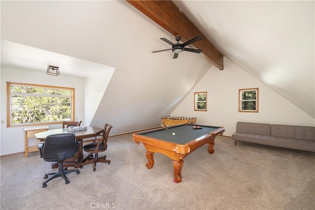 188 S Finch Dr, Big Bear Lake, CA 92315 - rec room with carpet floors, billiards table, and a ceiling fan