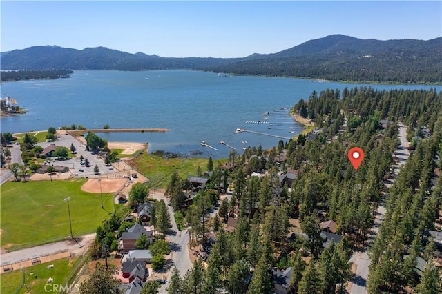 aerial view with a water and mountain view