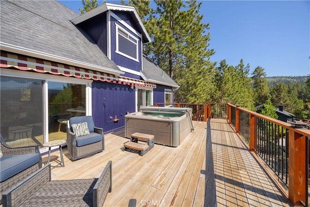 188 S Finch Dr, Big Bear Lake, CA 92315 - wooden deck featuring a hot tub