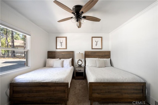 188 S Finch Dr, Big Bear Lake, CA 92315 - bedroom featuring carpet flooring, ornamental molding, and ceiling fan