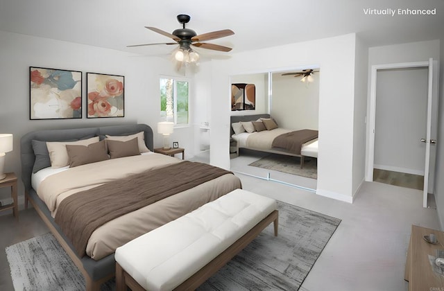 bedroom featuring ceiling fan