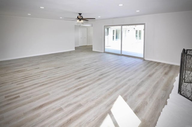 844 Hamilton Ln, Fallbrook, CA 92028 - unfurnished living room with light wood-type flooring, ceiling fan, baseboards, and recessed lighting
