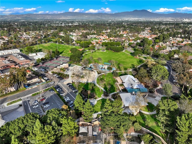 bird's eye view with a mountain view