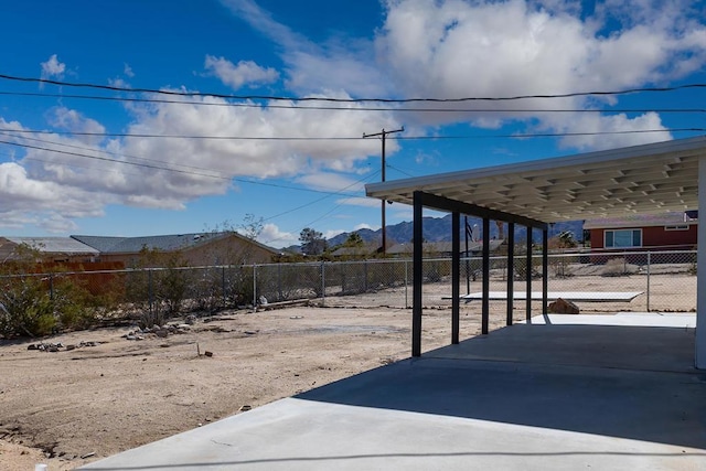 view of patio with a mountain view