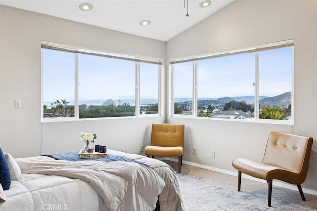 1141 Green Oaks Dr, Los Osos, CA 93402 - bedroom featuring multiple windows, a mountain view, carpet flooring, baseboards, and recessed lighting