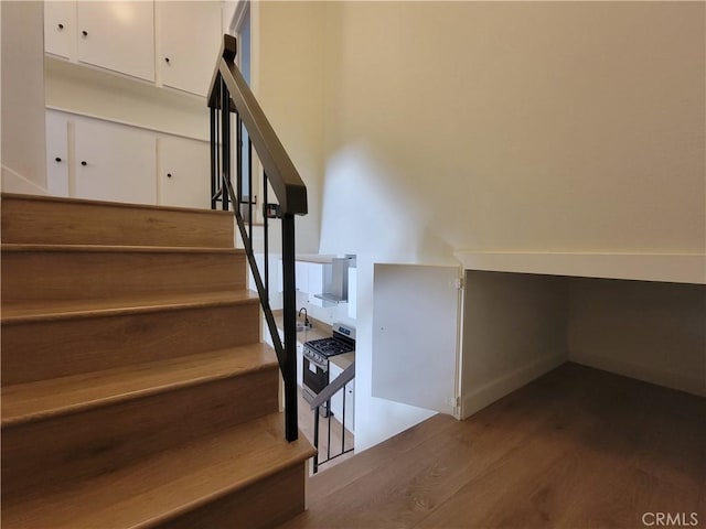 staircase with wood-type flooring