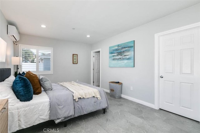 bedroom featuring an AC wall unit