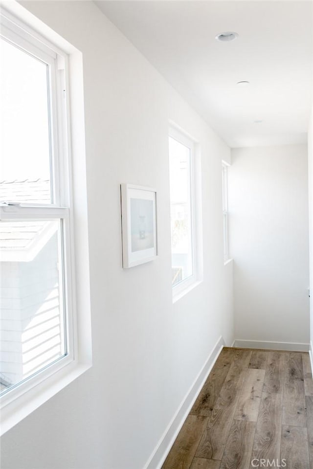 hall with light hardwood / wood-style floors and a healthy amount of sunlight