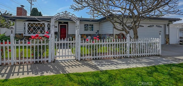 3067 Trinity Dr, Costa Mesa, CA 92626 - ranch-style home featuring a garage, driveway, a chimney, and a fenced front yard