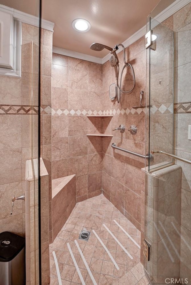 3067 Trinity Dr, Costa Mesa, CA 92626 - full bathroom featuring a shower stall and crown molding